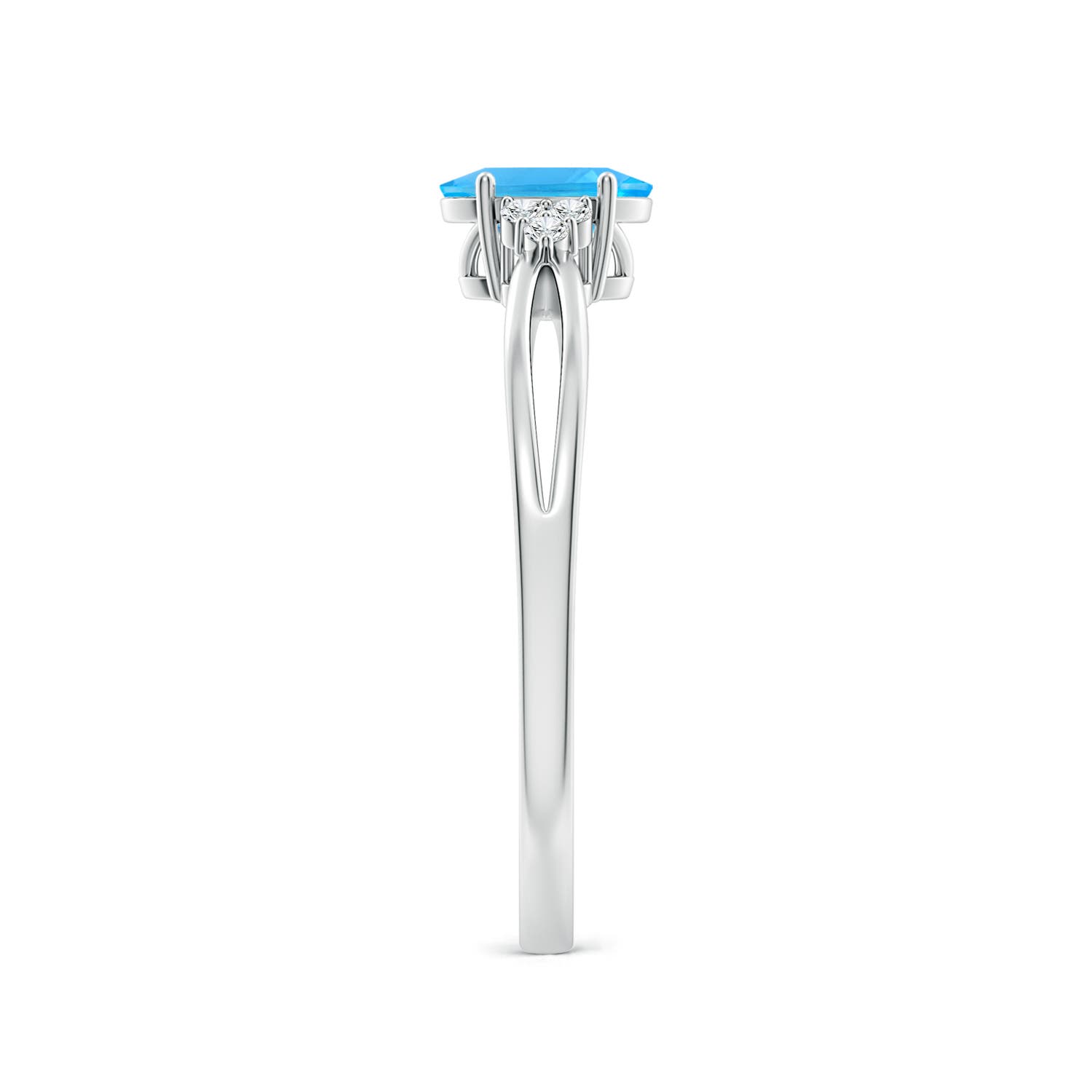 6x4mm AAA Oval Swiss Blue Topaz Split Shank Ring with Trio Diamonds in P950 Platinum - side 3