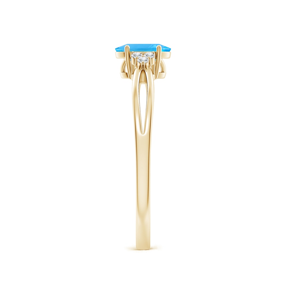 6x4mm AAA Oval Swiss Blue Topaz Split Shank Ring with Trio Diamonds in Yellow Gold side 299