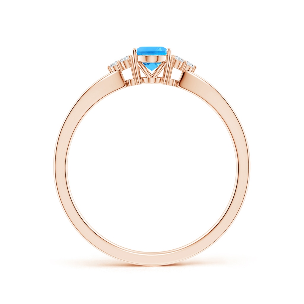 6x4mm AAAA Oval Swiss Blue Topaz Split Shank Ring with Trio Diamonds in Rose Gold - side 199