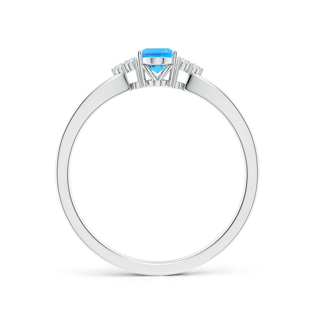 6x4mm AAAA Oval Swiss Blue Topaz Split Shank Ring with Trio Diamonds in White Gold - side 199