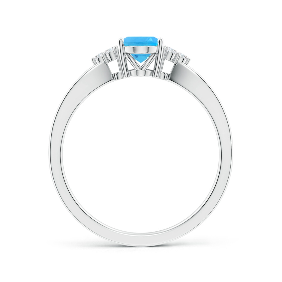 7x5mm AAA Oval Swiss Blue Topaz Split Shank Ring with Trio Diamonds in White Gold side 199