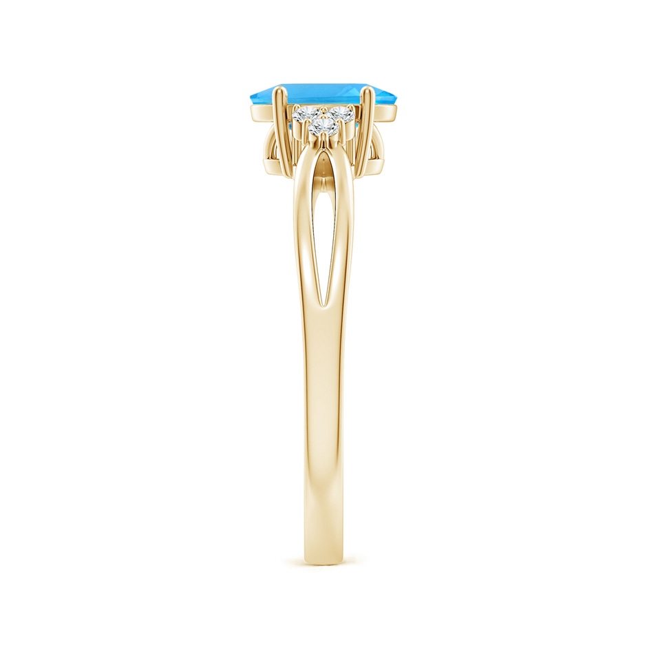 7x5mm AAA Oval Swiss Blue Topaz Split Shank Ring with Trio Diamonds in Yellow Gold side 299