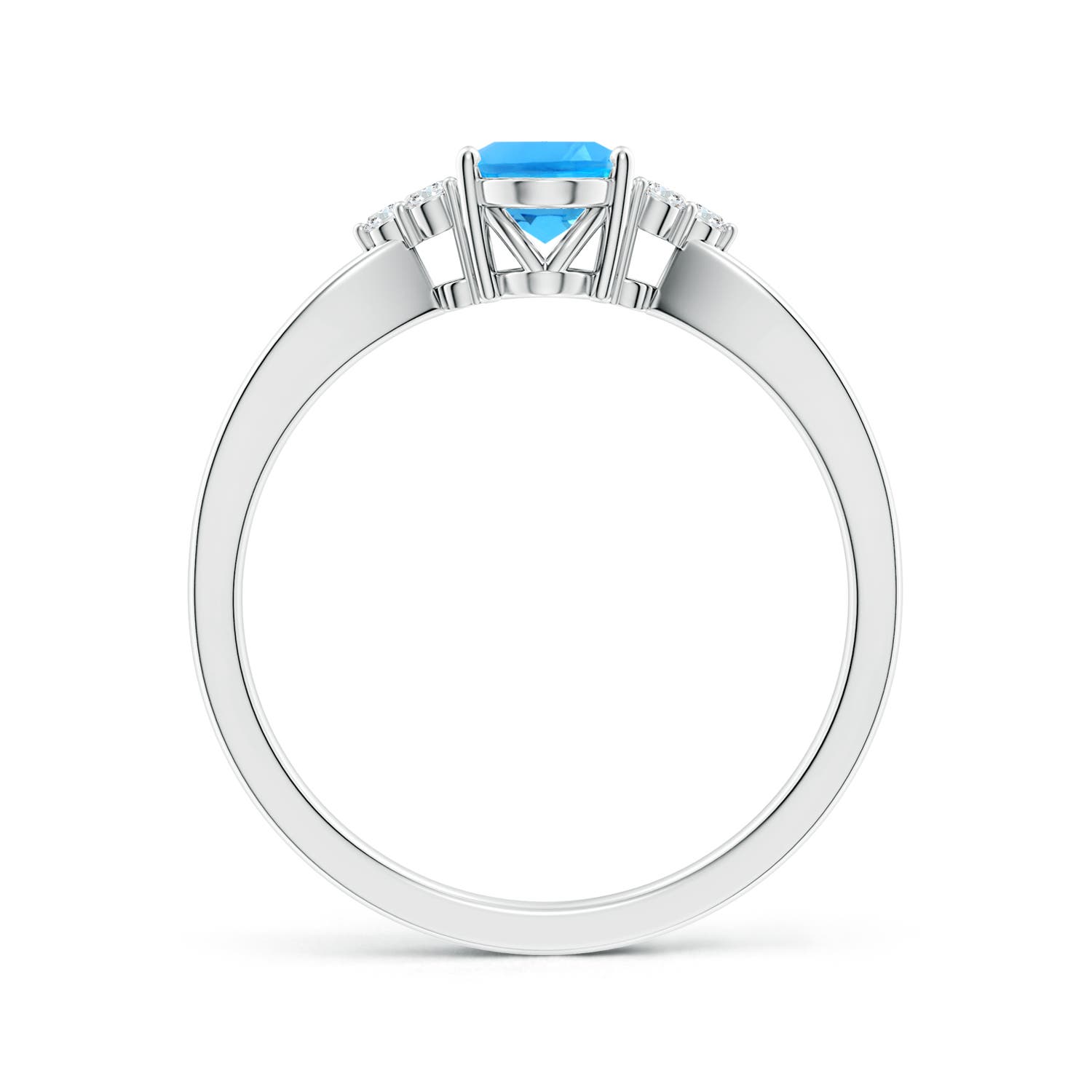 7x5mm AAAA Oval Swiss Blue Topaz Split Shank Ring with Trio Diamonds in P950 Platinum