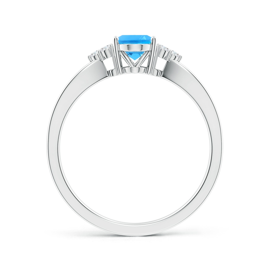 7x5mm AAAA Oval Swiss Blue Topaz Split Shank Ring with Trio Diamonds in P950 Platinum side 199