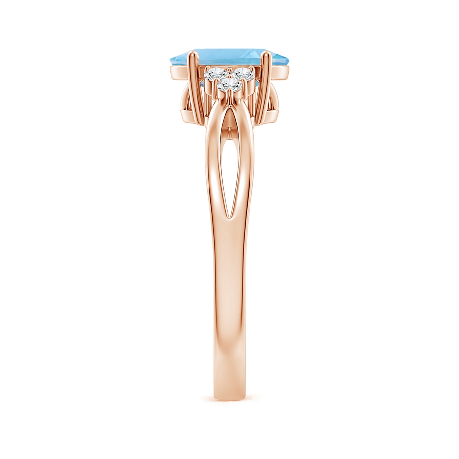 8x6mm A Oval Swiss Blue Topaz Split Shank Ring with Trio Diamonds in Rose Gold side 299
