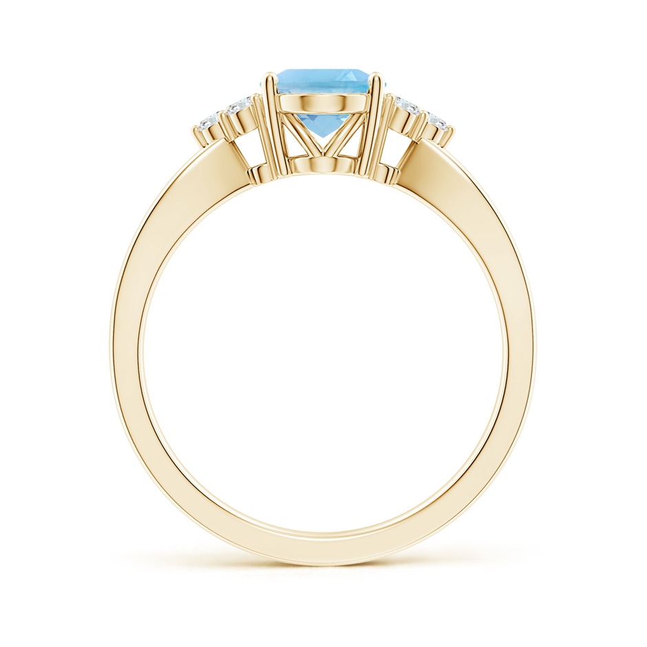 8x6mm A Oval Swiss Blue Topaz Split Shank Ring with Trio Diamonds in Yellow Gold side 199