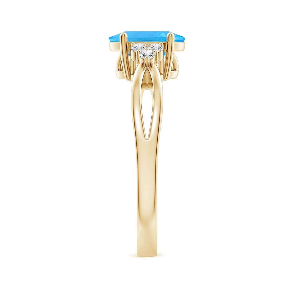 8x6mm AAA Oval Swiss Blue Topaz Split Shank Ring with Trio Diamonds in Yellow Gold side 299