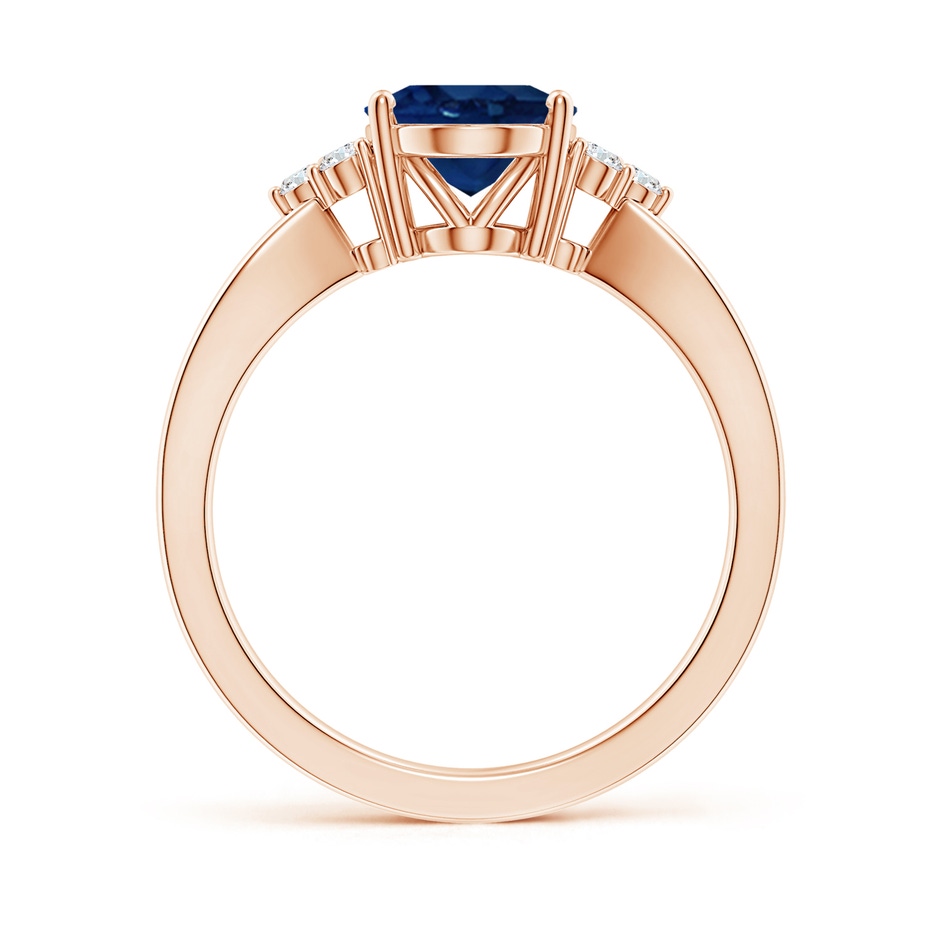 10x8mm AA Solitaire Oval Blue Sapphire Split Shank Ring with Trio Diamonds in 18K Rose Gold side 199