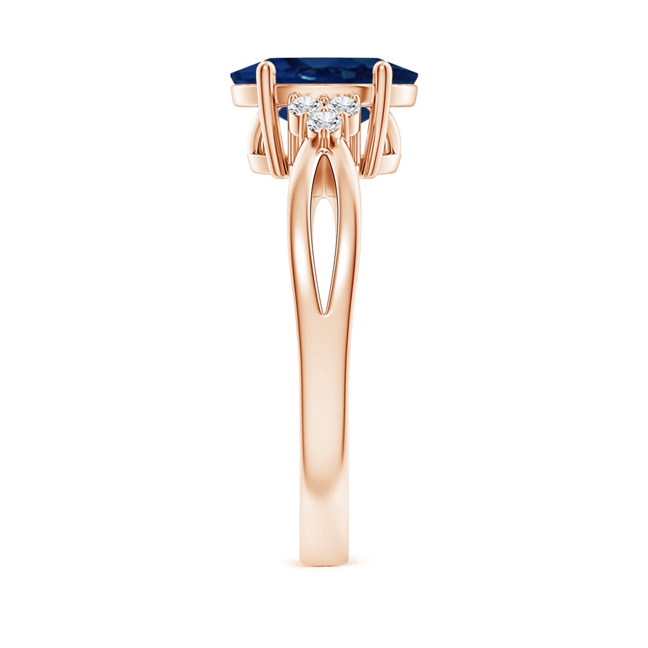 10x8mm AA Solitaire Oval Blue Sapphire Split Shank Ring with Trio Diamonds in 18K Rose Gold side 299