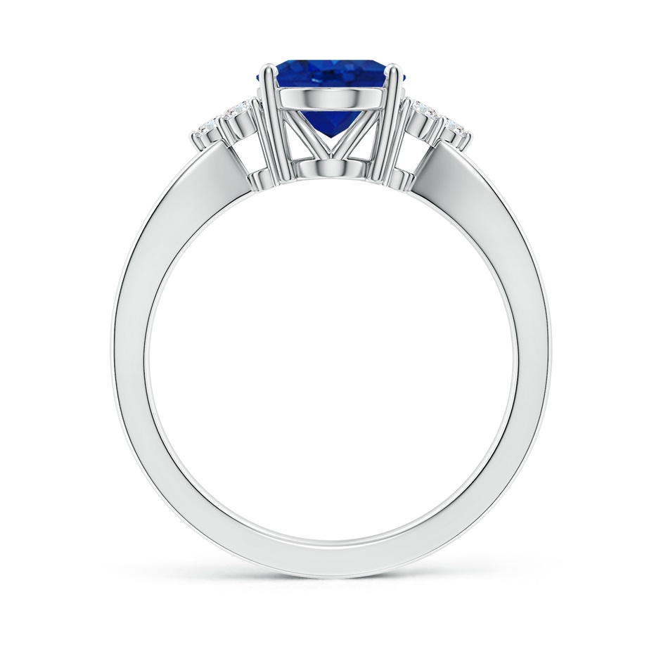 10x8mm AAA Solitaire Oval Blue Sapphire Split Shank Ring with Trio Diamonds in P950 Platinum side 199