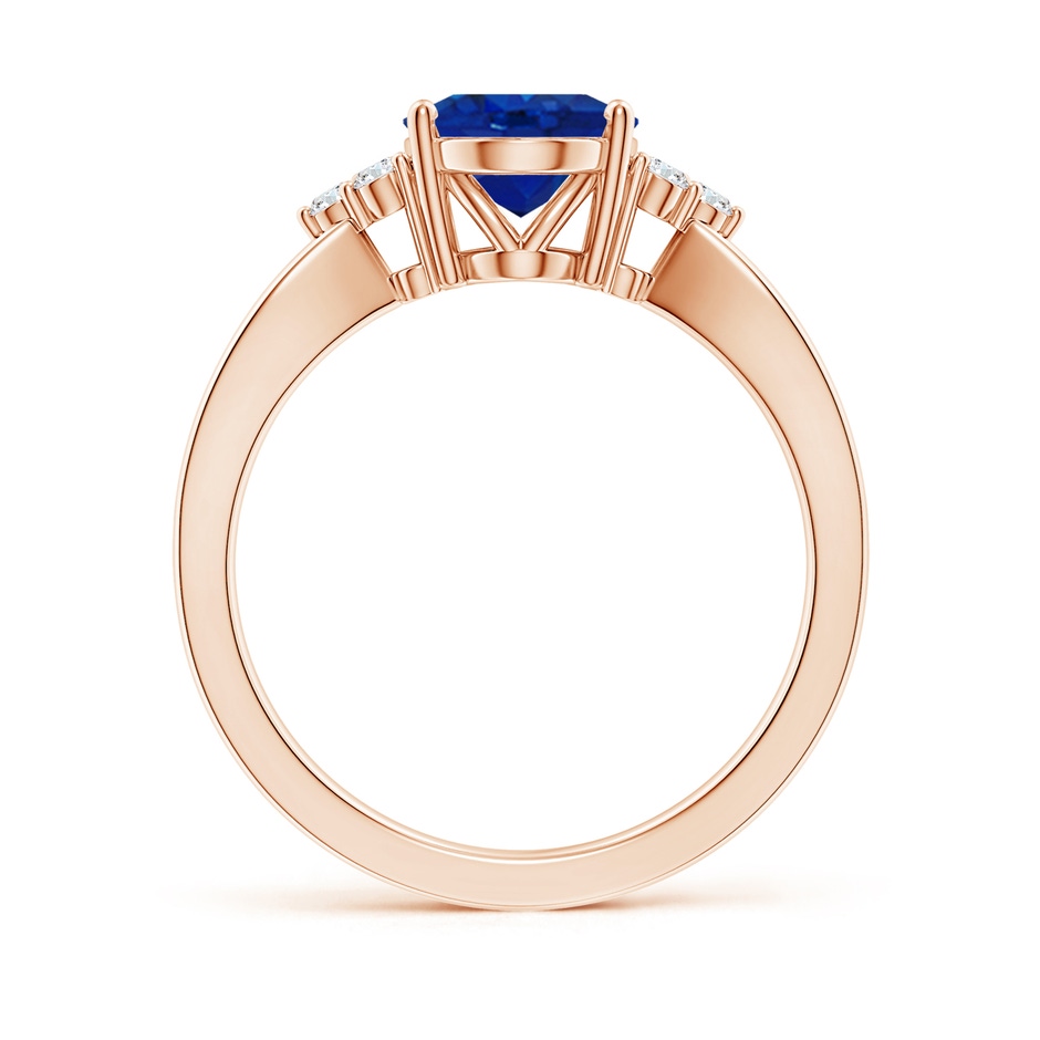 10x8mm AAA Solitaire Oval Blue Sapphire Split Shank Ring with Trio Diamonds in Rose Gold side 199