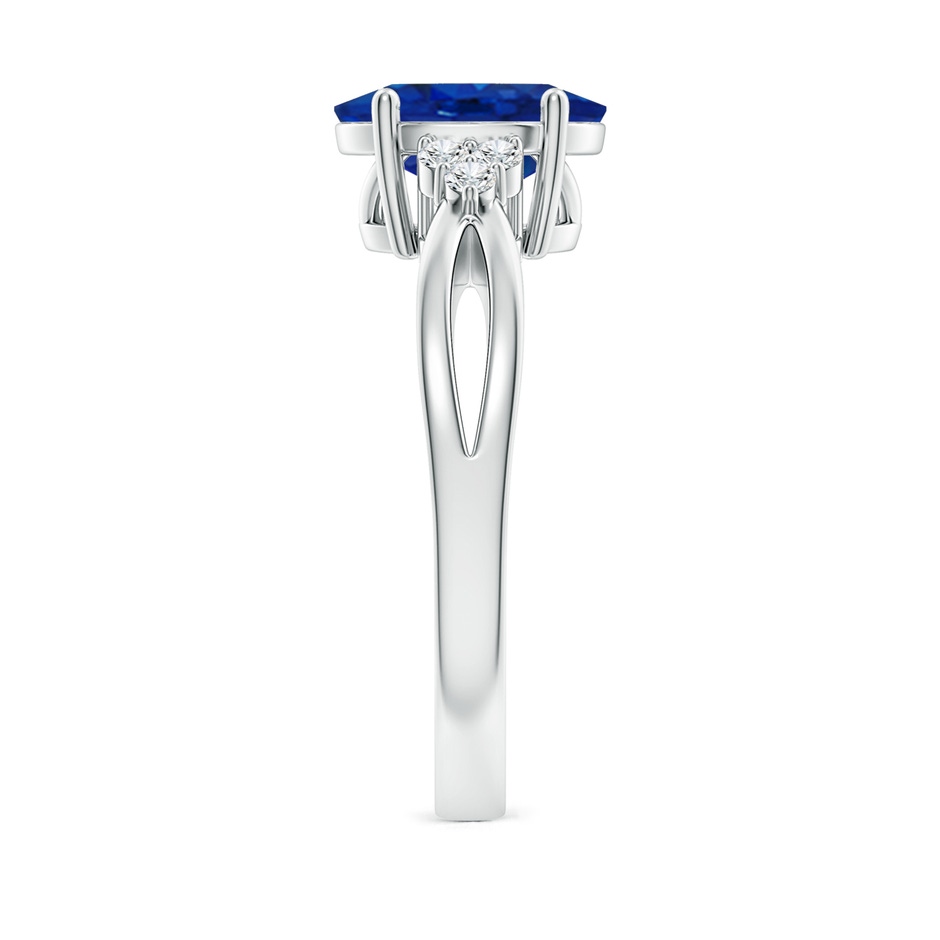 10x8mm AAA Solitaire Oval Blue Sapphire Split Shank Ring with Trio Diamonds in White Gold side 299