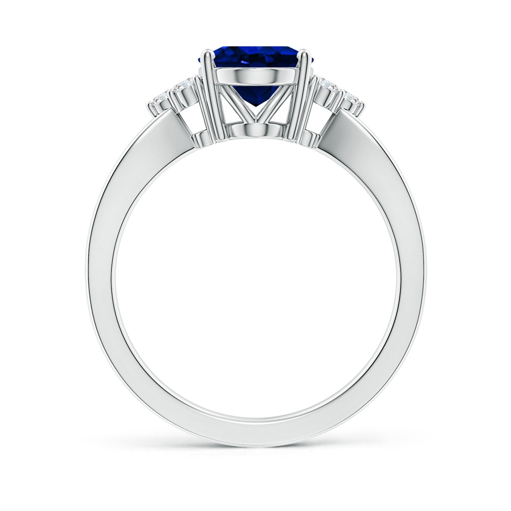 10x8mm AAAA Solitaire Oval Blue Sapphire Split Shank Ring with Trio Diamonds in P950 Platinum - side 199