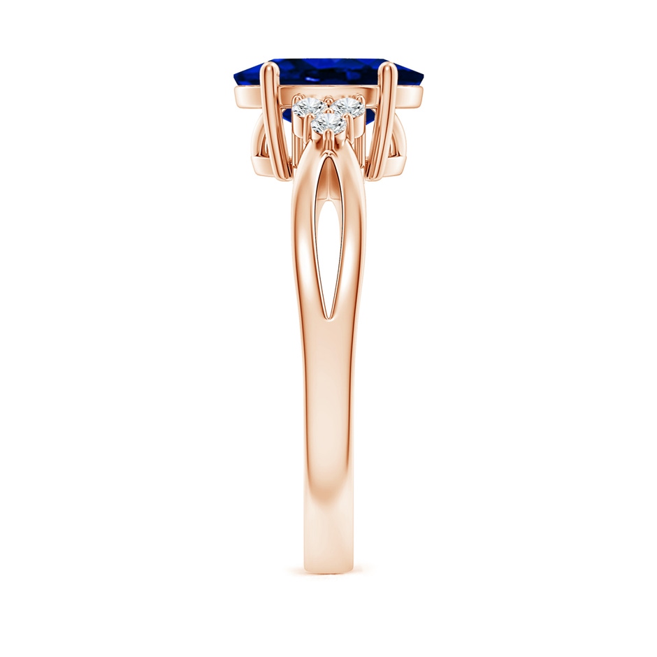 10x8mm Lab-Grown Solitaire Oval Blue Sapphire Split Shank Ring with Trio Diamonds in Rose Gold side 299
