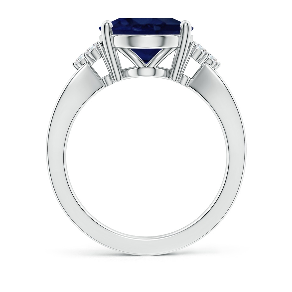 12x10mm A Solitaire Oval Blue Sapphire Split Shank Ring with Trio Diamonds in P950 Platinum side 199