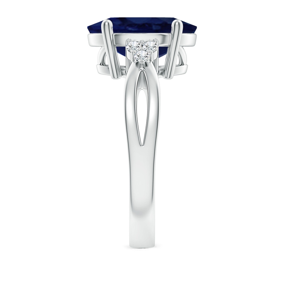 12x10mm A Solitaire Oval Blue Sapphire Split Shank Ring with Trio Diamonds in P950 Platinum side 299