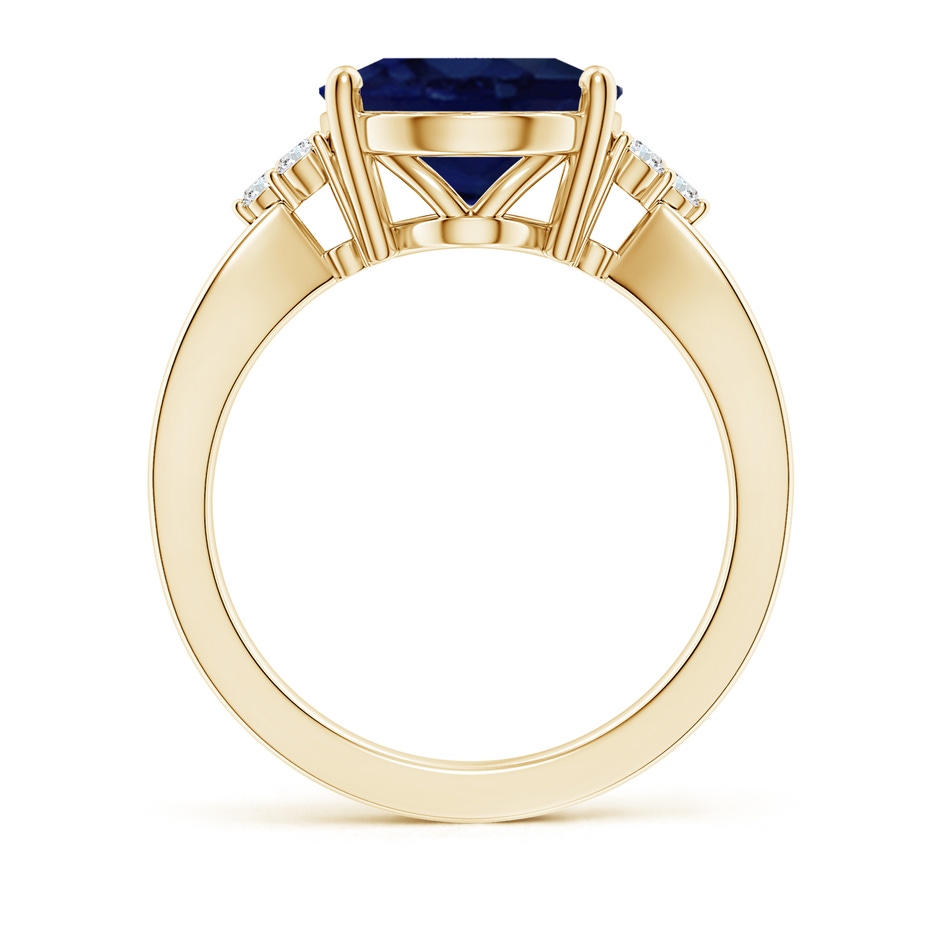 12x10mm A Solitaire Oval Blue Sapphire Split Shank Ring with Trio Diamonds in Yellow Gold side 199
