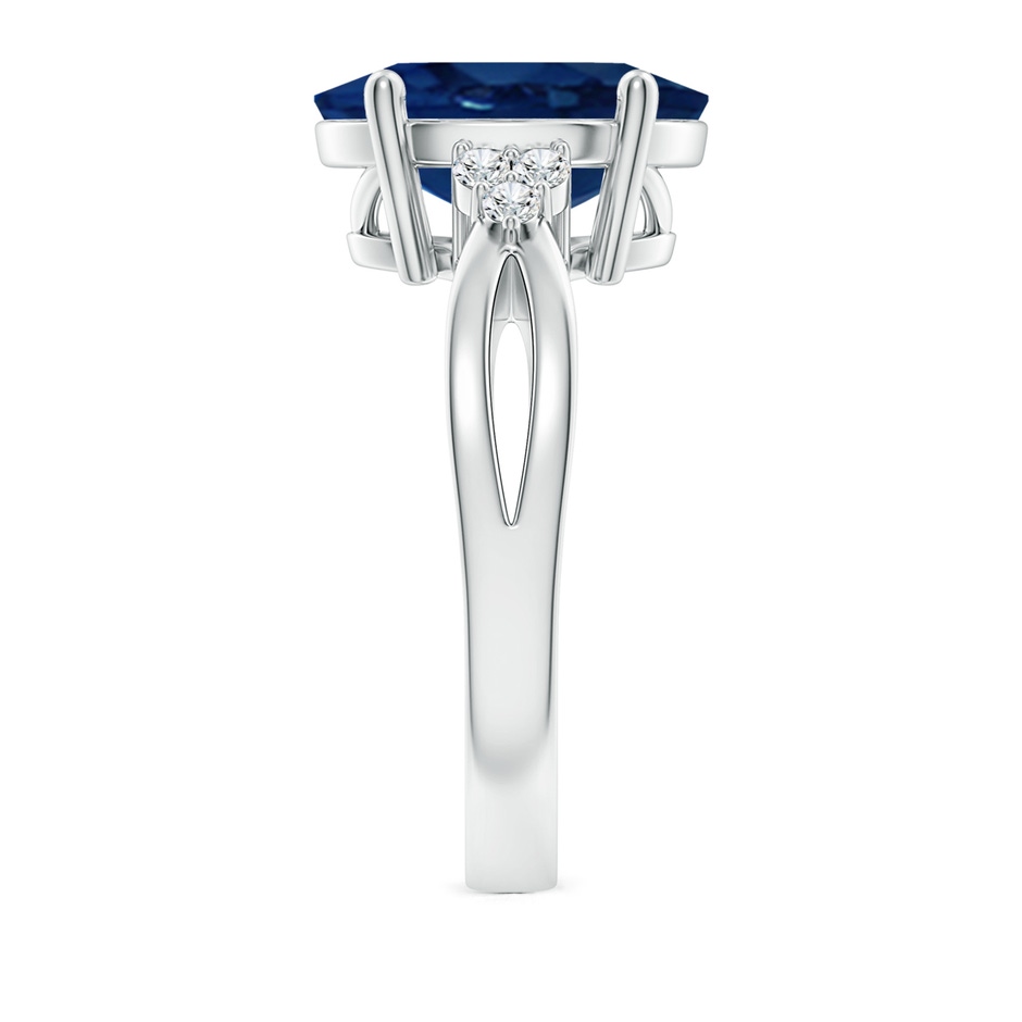 12x10mm AA Solitaire Oval Blue Sapphire Split Shank Ring with Trio Diamonds in P950 Platinum side 299