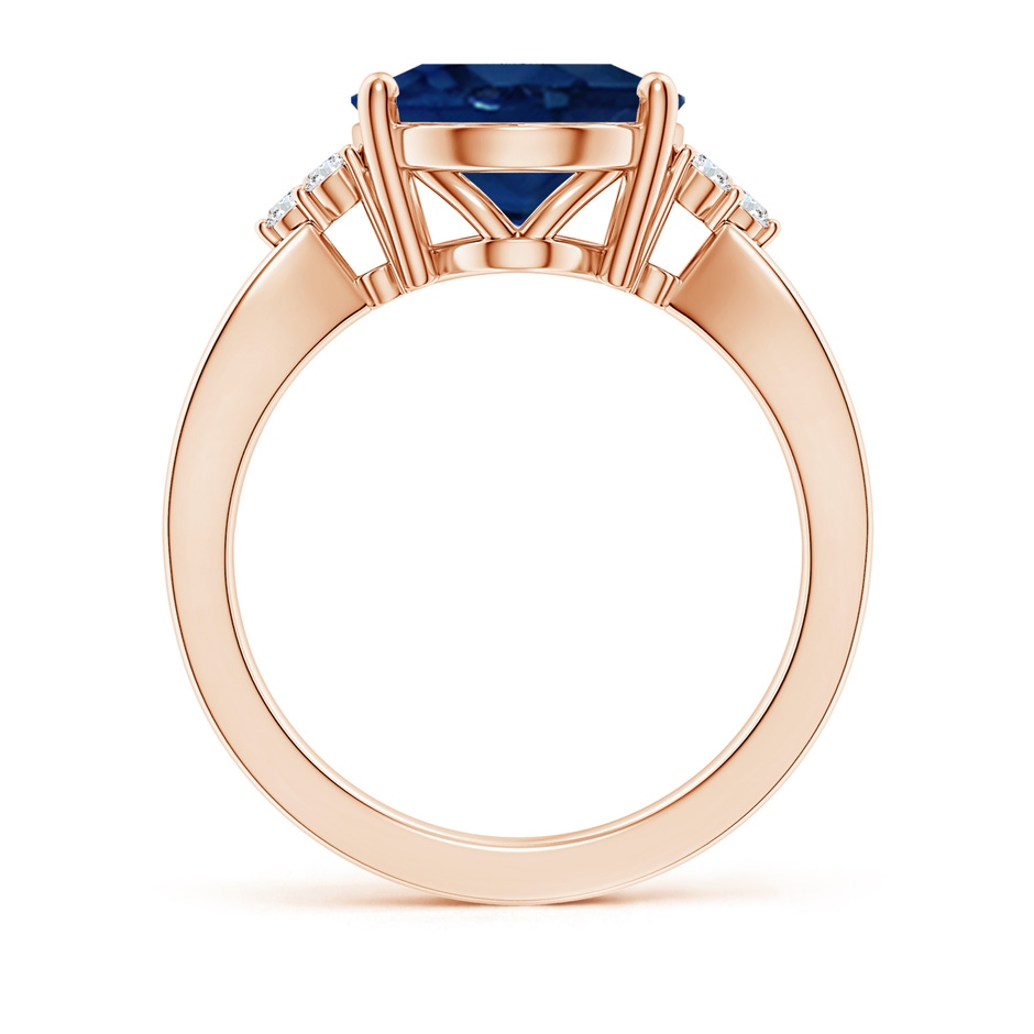 12x10mm AA Solitaire Oval Blue Sapphire Split Shank Ring with Trio Diamonds in Rose Gold side 199