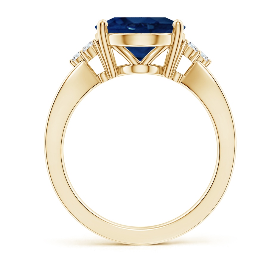 12x10mm AA Solitaire Oval Blue Sapphire Split Shank Ring with Trio Diamonds in Yellow Gold side 199