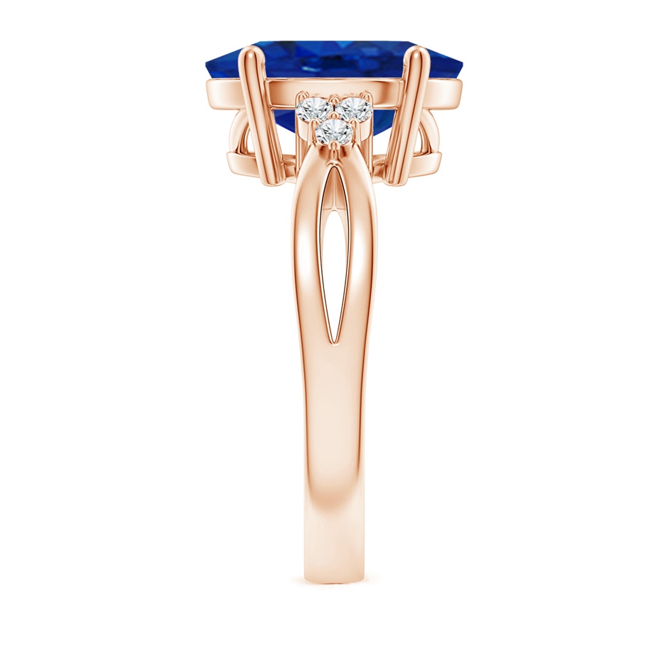 12x10mm AAA Solitaire Oval Blue Sapphire Split Shank Ring with Trio Diamonds in 18K Rose Gold side 299