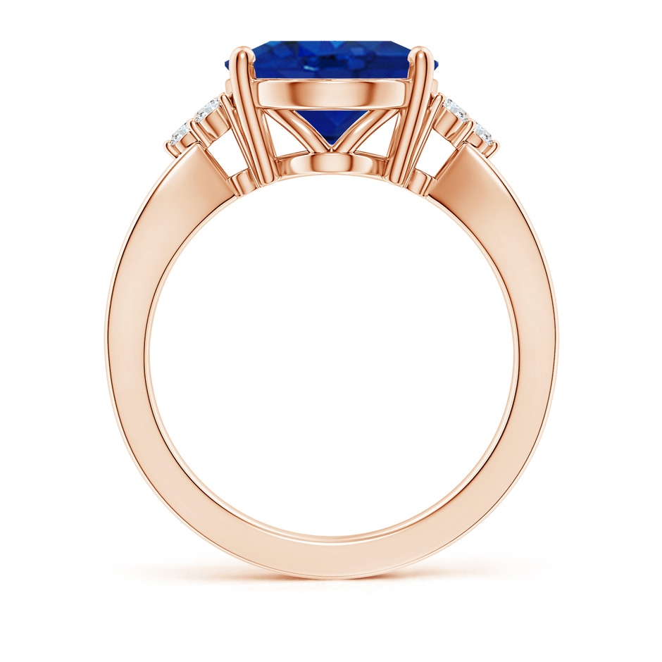 12x10mm AAA Solitaire Oval Blue Sapphire Split Shank Ring with Trio Diamonds in Rose Gold side 199