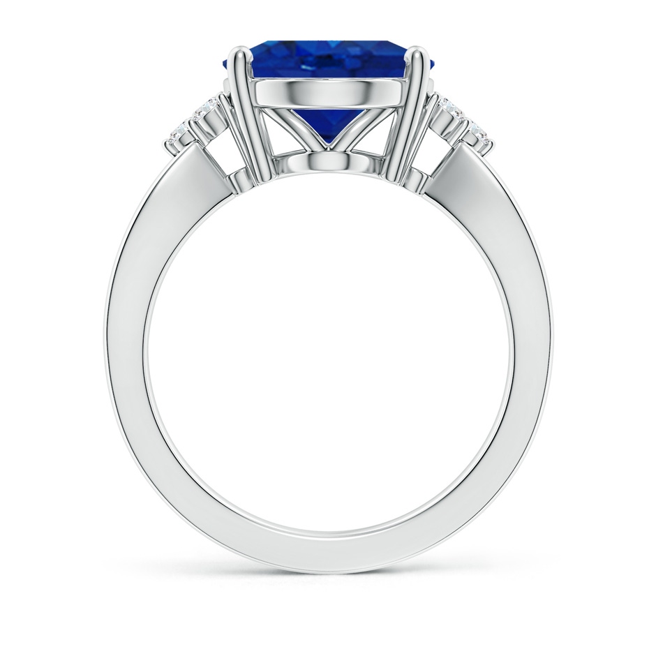 12x10mm AAA Solitaire Oval Blue Sapphire Split Shank Ring with Trio Diamonds in S999 Silver side 199