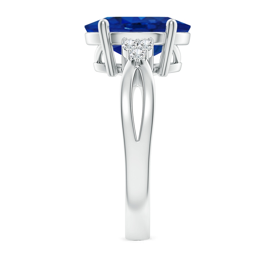 12x10mm AAA Solitaire Oval Blue Sapphire Split Shank Ring with Trio Diamonds in S999 Silver side 299