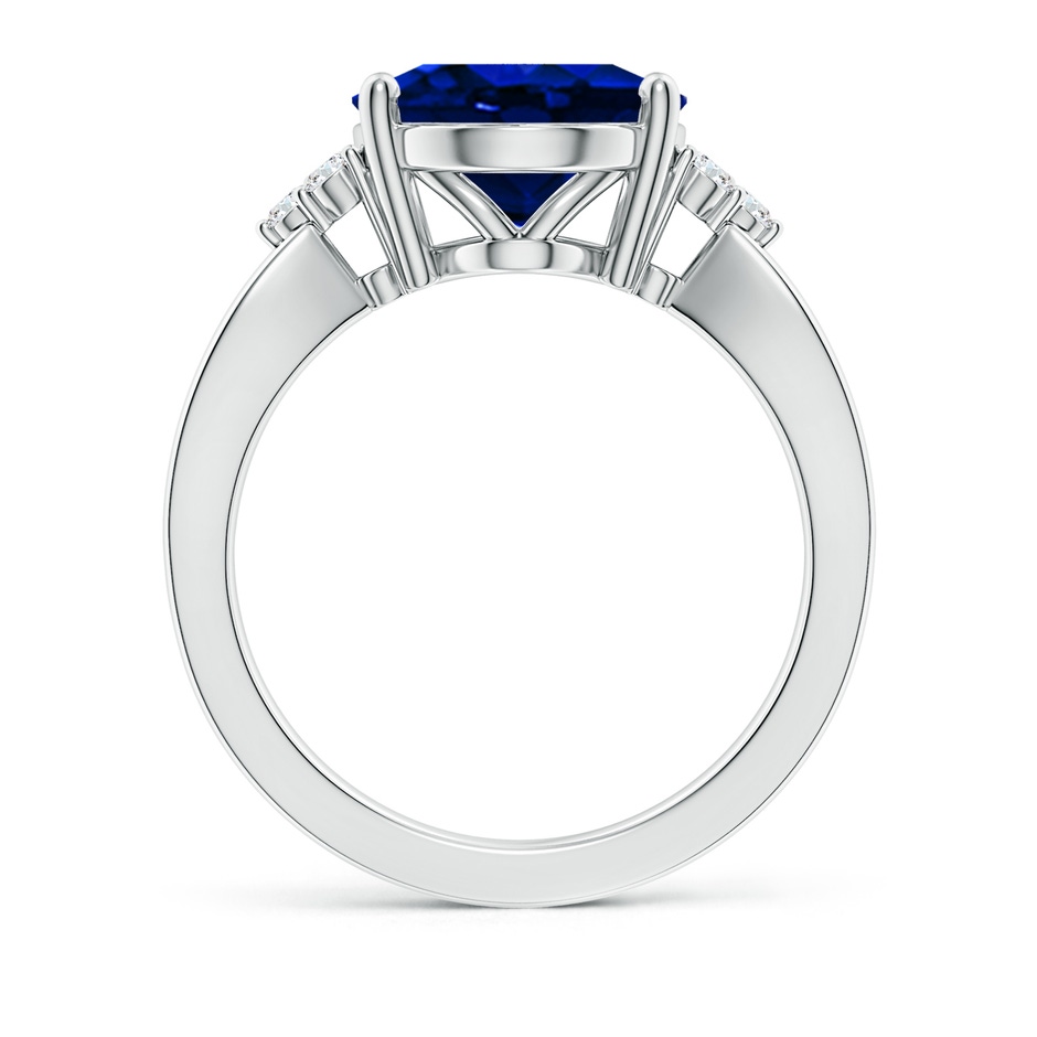 12x10mm Lab-Grown Solitaire Oval Blue Sapphire Split Shank Ring with Trio Diamonds in P950 Platinum side 199