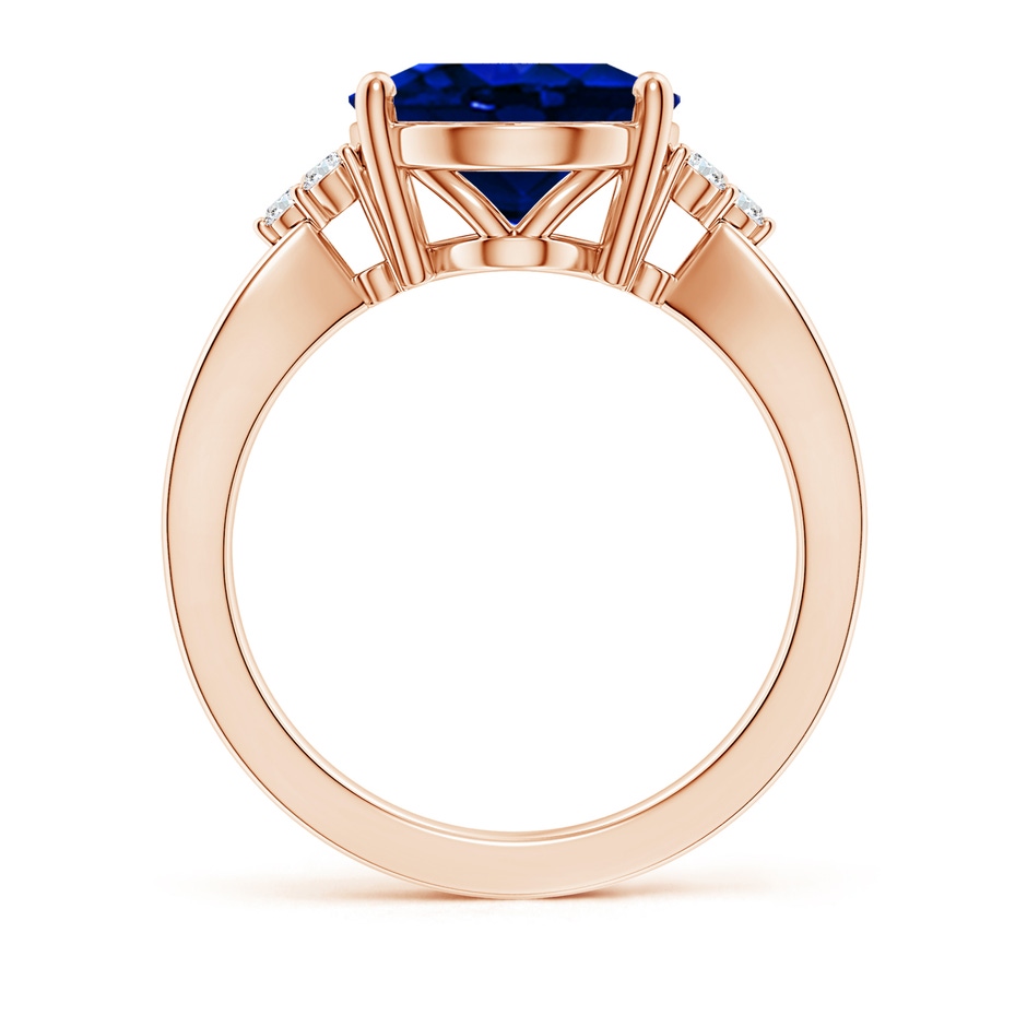 12x10mm Lab-Grown Solitaire Oval Blue Sapphire Split Shank Ring with Trio Diamonds in Rose Gold side 199