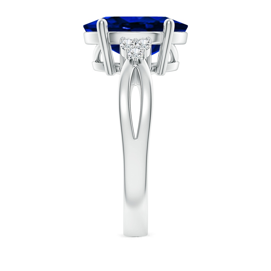 12x10mm AAAA Solitaire Oval Blue Sapphire Split Shank Ring with Trio Diamonds in S999 Silver side 299