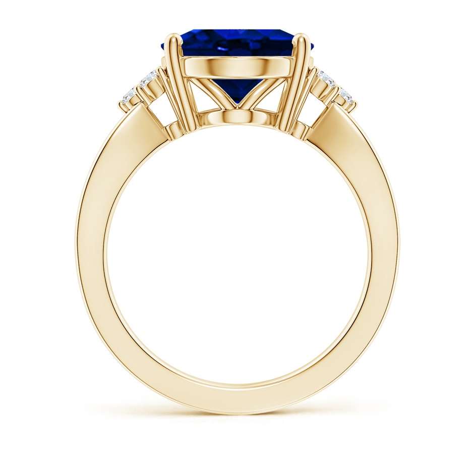 12x10mm Lab-Grown Solitaire Oval Blue Sapphire Split Shank Ring with Trio Diamonds in Yellow Gold side 199