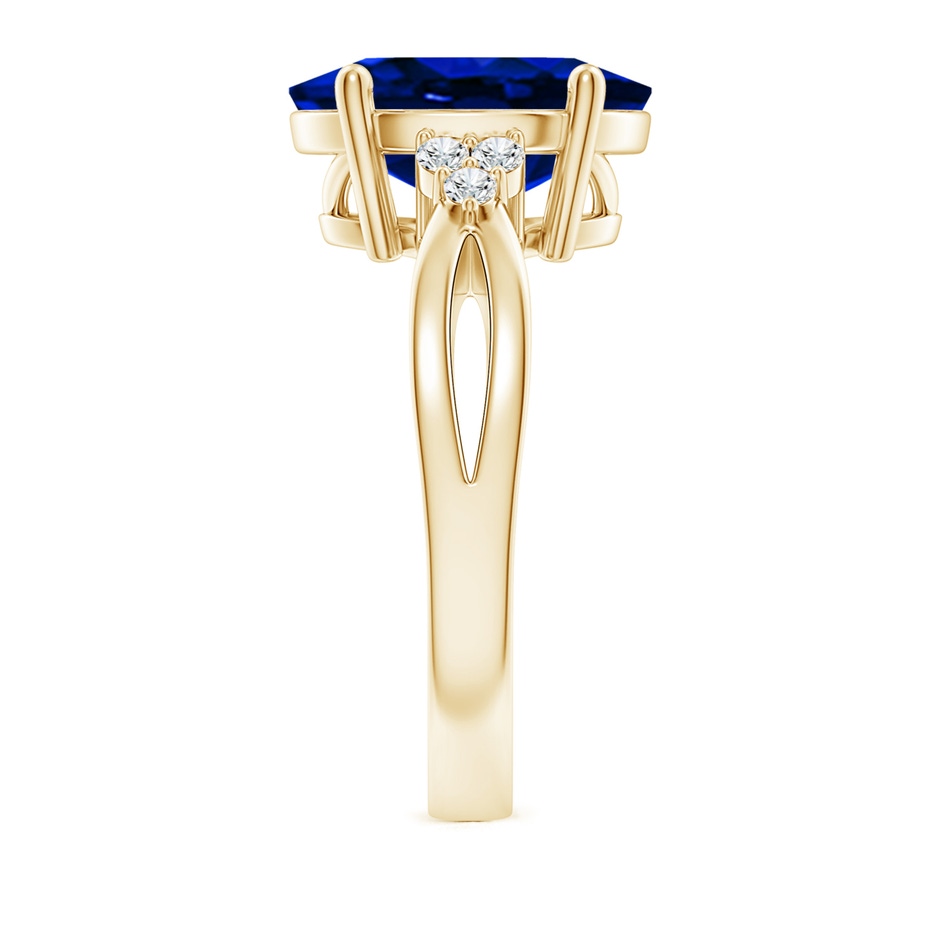 12x10mm Lab-Grown Solitaire Oval Blue Sapphire Split Shank Ring with Trio Diamonds in Yellow Gold side 299