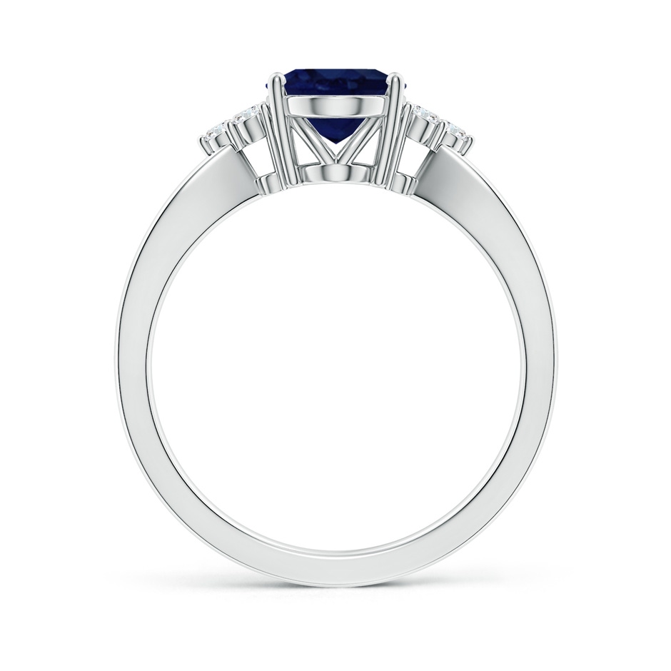 9x7mm A Solitaire Oval Blue Sapphire Split Shank Ring with Trio Diamonds in White Gold side 199
