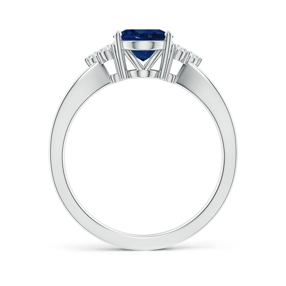 9x7mm AA Solitaire Oval Blue Sapphire Split Shank Ring with Trio Diamonds in P950 Platinum side 199