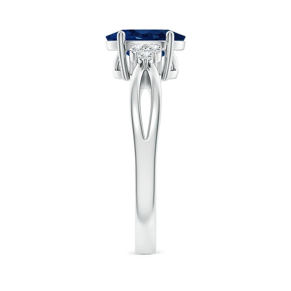 9x7mm AA Solitaire Oval Blue Sapphire Split Shank Ring with Trio Diamonds in P950 Platinum side 299