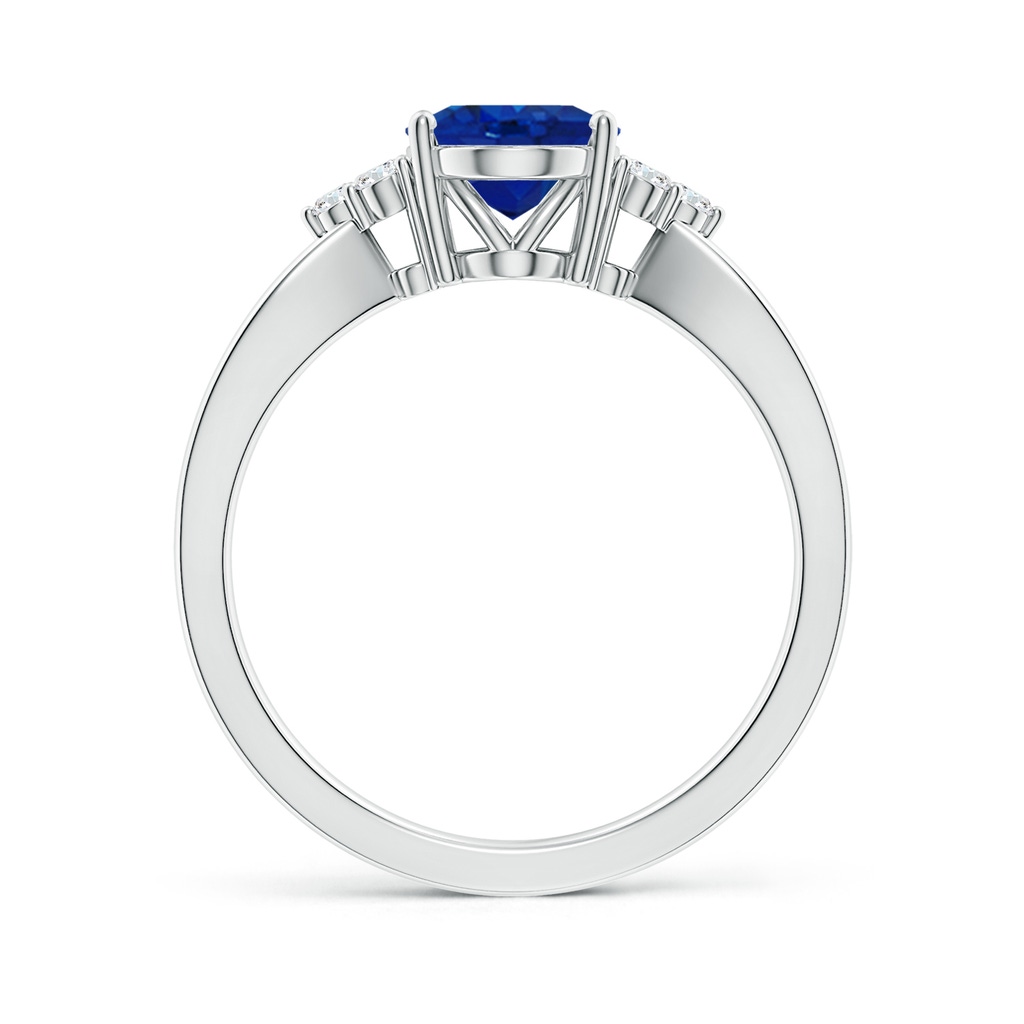 9x7mm AAA Solitaire Oval Blue Sapphire Split Shank Ring with Trio Diamonds in White Gold - side 199