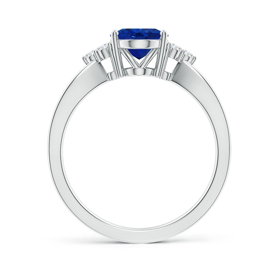 9x7mm AAA Solitaire Oval Blue Sapphire Split Shank Ring with Trio Diamonds in White Gold side 199