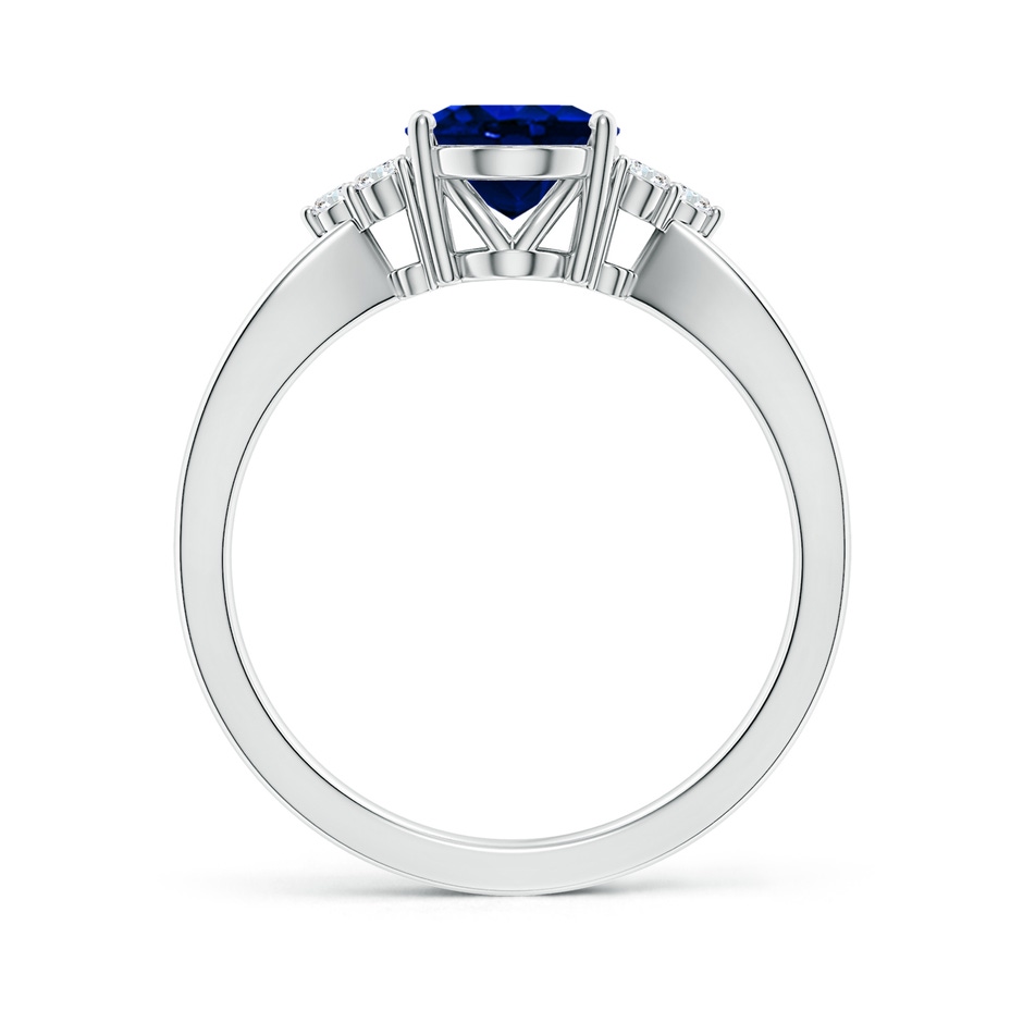 9x7mm AAAA Solitaire Oval Blue Sapphire Split Shank Ring with Trio Diamonds in P950 Platinum side 199