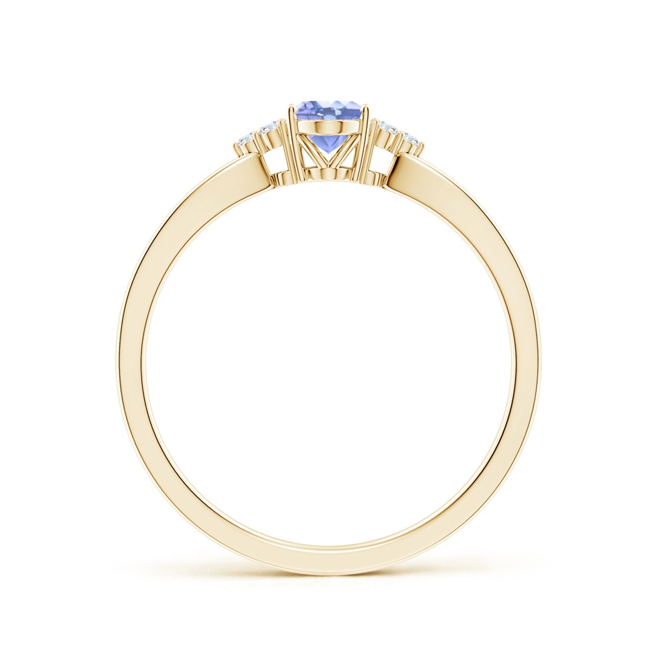 6x4mm A Oval Tanzanite Split Shank Ring with Trio Diamonds in Yellow Gold side-1