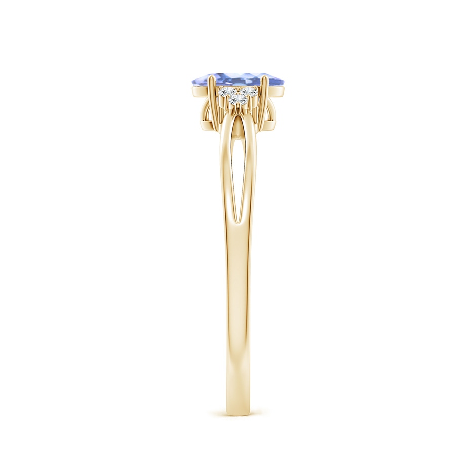 6x4mm A Oval Tanzanite Split Shank Ring with Trio Diamonds in Yellow Gold side-2