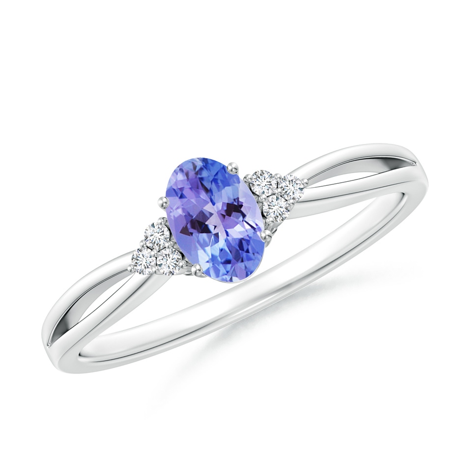 6x4mm AAA Oval Tanzanite Split Shank Ring with Trio Diamonds in White Gold 