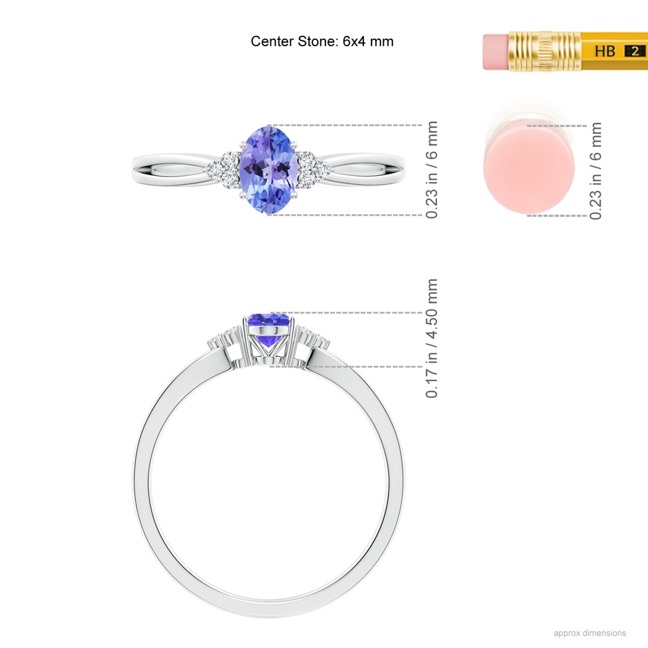 6x4mm AAA Oval Tanzanite Split Shank Ring with Trio Diamonds in White Gold ruler