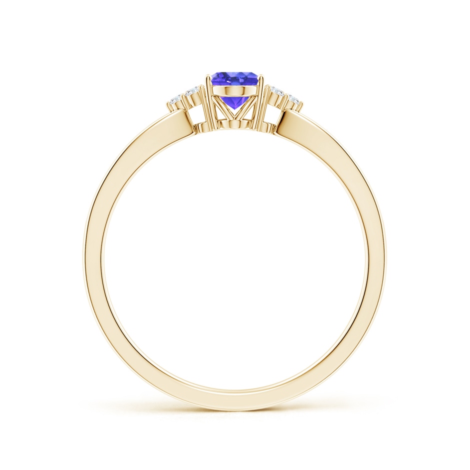 6x4mm AAA Oval Tanzanite Split Shank Ring with Trio Diamonds in Yellow Gold side-1