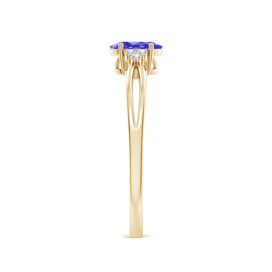 6x4mm AAA Oval Tanzanite Split Shank Ring with Trio Diamonds in Yellow Gold side-2