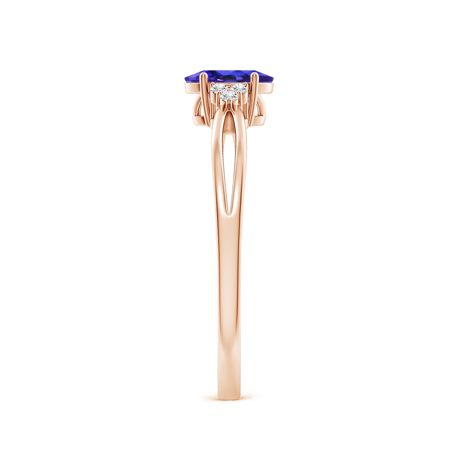 6x4mm AAAA Oval Tanzanite Split Shank Ring with Trio Diamonds in Rose Gold side-2
