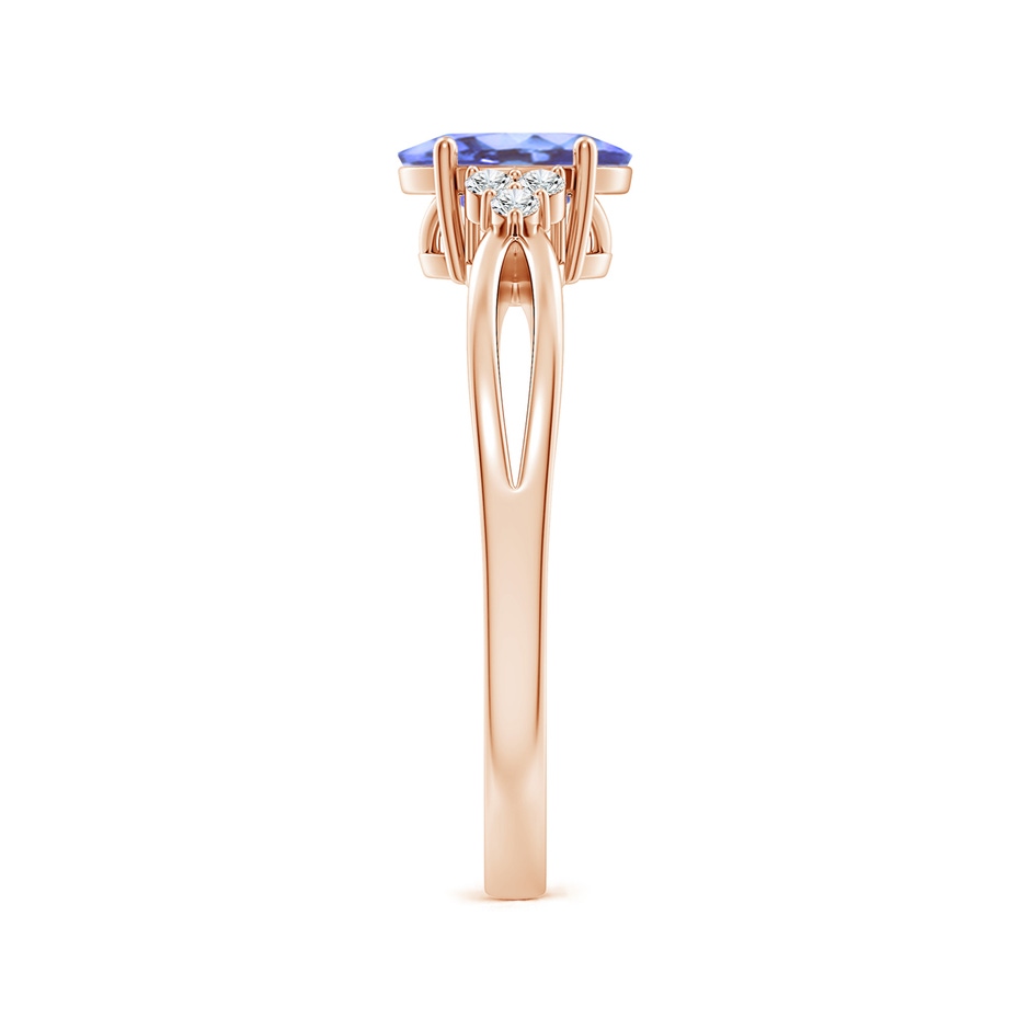 7x5mm A Oval Tanzanite Split Shank Ring with Trio Diamonds in Rose Gold side-2
