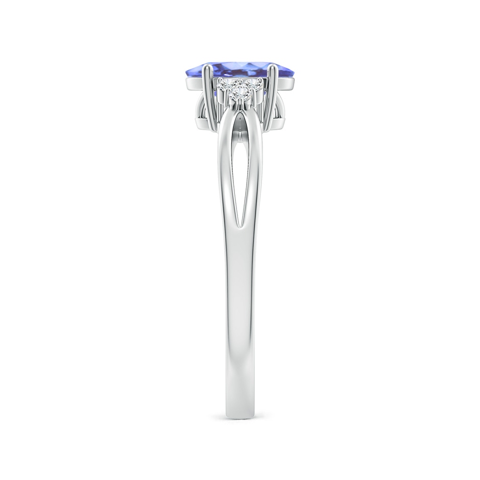 7x5mm A Oval Tanzanite Split Shank Ring with Trio Diamonds in White Gold side-2