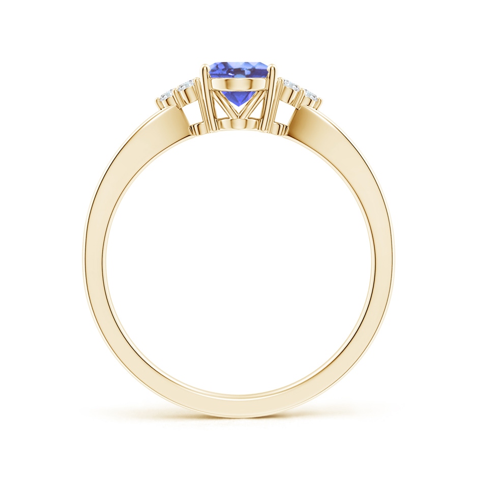 7x5mm A Oval Tanzanite Split Shank Ring with Trio Diamonds in Yellow Gold side-1