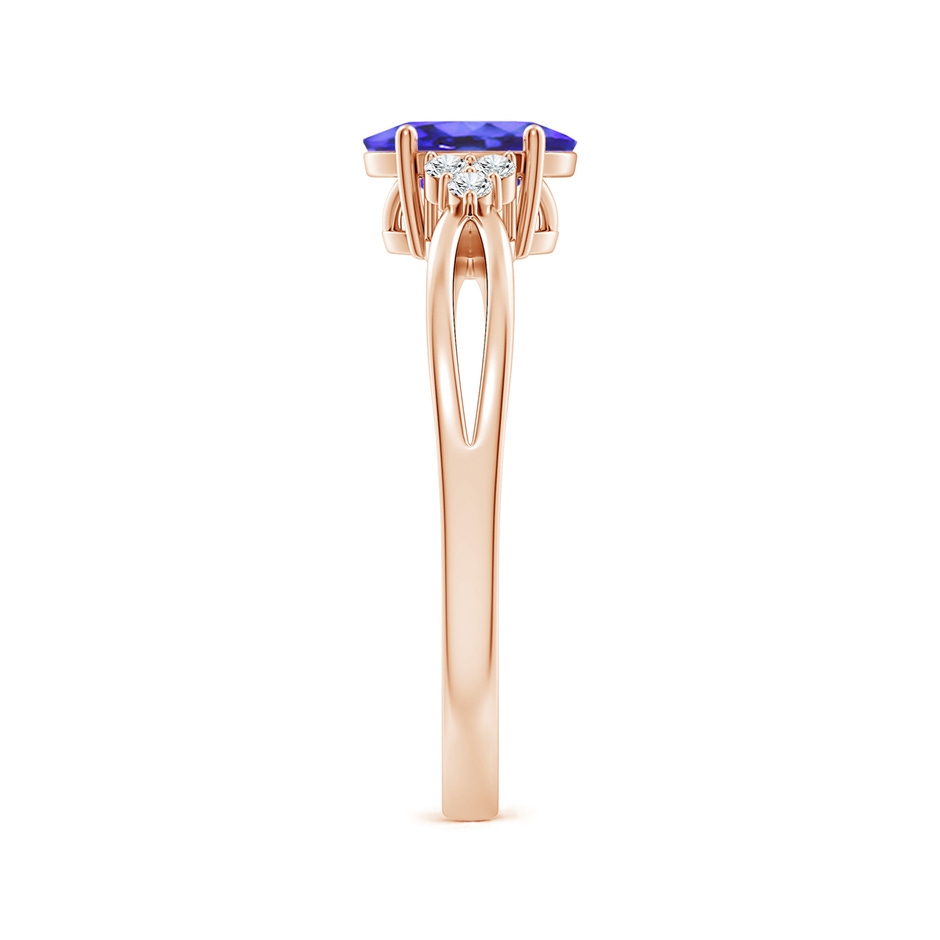 7x5mm AA Oval Tanzanite Split Shank Ring with Trio Diamonds in Rose Gold side-2